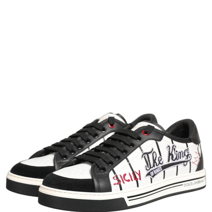 Dolce & Gabbana White Black DG Logo King Patch Low-Top Sneaker Shoes