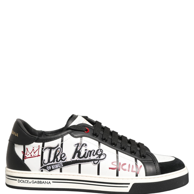 Dolce & Gabbana White Black DG Logo King Patch Low-Top Sneaker Shoes