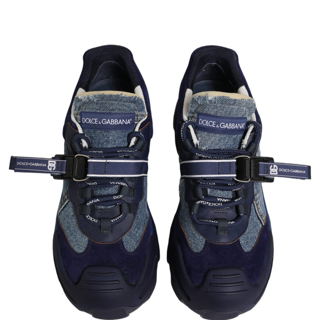 Dolce & Gabbana Blue Airmaster Panelled Low Top Denim Sneakers Shoes