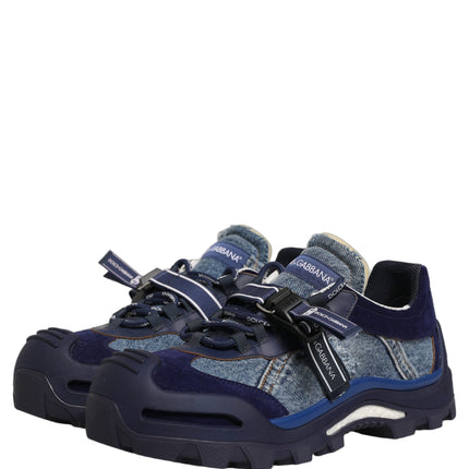 Dolce & Gabbana Blue Airmaster Panelled Low Top Denim Sneakers Shoes
