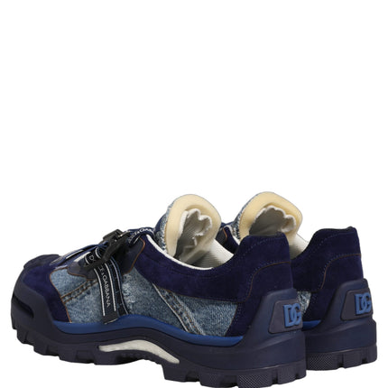 Dolce & Gabbana Blue Airmaster Panelled Low Top Denim Sneakers Shoes