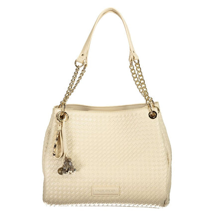 Mario Valentino Beige Polyurethane Women's Bag with Adjustable and Removable Strap