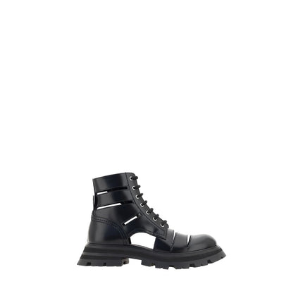 Alexander McQueen Black Calf Leather Bos Taurus Lace-Up Boots