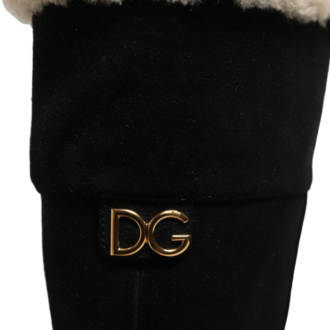 Dolce & Gabbana Black Suede Leather Knee High Boots Shoes