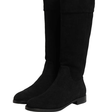 Dolce & Gabbana Black Suede Leather Knee High Boots Shoes