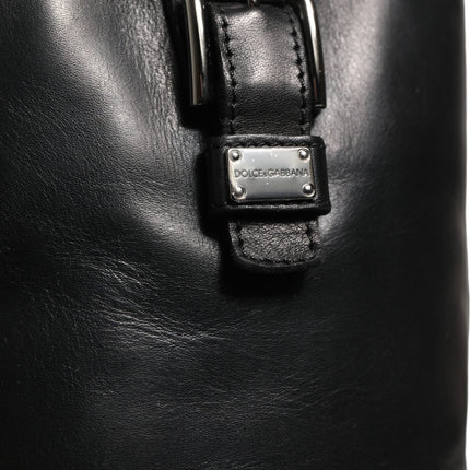 Dolce & Gabbana Black Leather Buckle Detail Mid Calf Boots Shoes