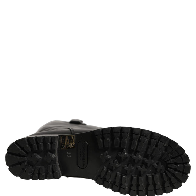 Dolce & Gabbana Black Leather Buckle Detail Mid Calf Boots Shoes