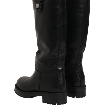 Dolce & Gabbana Black Leather Buckle Detail Mid Calf Boots Shoes
