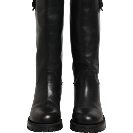 Dolce & Gabbana Black Leather Buckle Detail Mid Calf Boots Shoes