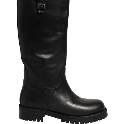 Dolce & Gabbana Black Leather Buckle Detail Mid Calf Boots Shoes