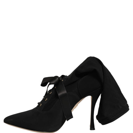 Dolce & Gabbana Black Stiletto Heels Mid Calf Boots Shoes
