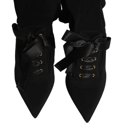 Dolce & Gabbana Black Stiletto Heels Mid Calf Boots Shoes