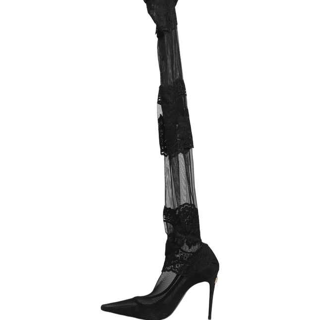 Dolce & Gabbana Black Over The Knee Sock Pumps Boots Shoes