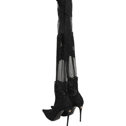 Dolce & Gabbana Black Over The Knee Sock Pumps Boots Shoes