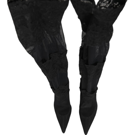 Dolce & Gabbana Black Over The Knee Sock Pumps Boots Shoes