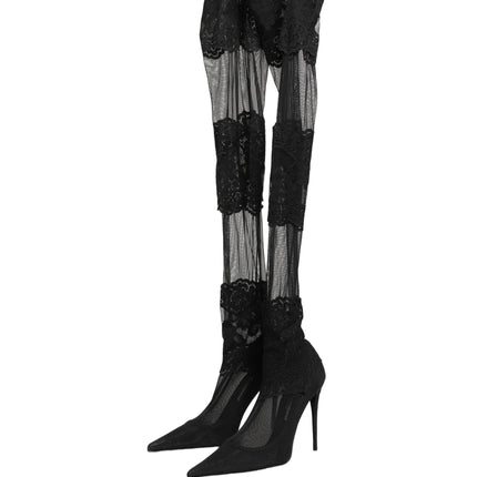 Dolce & Gabbana Black Over The Knee Sock Pumps Boots Shoes