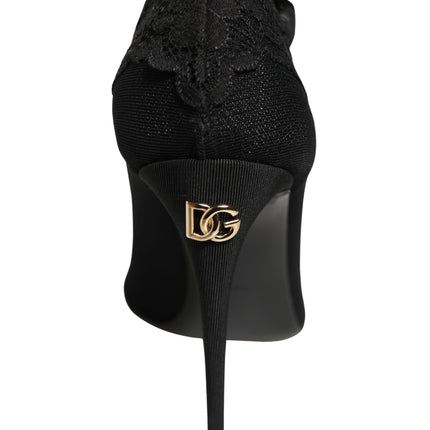 Dolce & Gabbana Black Over The Knee Sock Pumps Boots Shoes