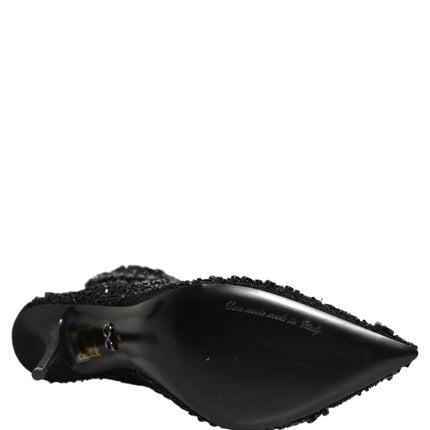 Dolce & Gabbana Black Embellished Mesh Ankle Boots Shoes