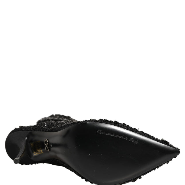 Dolce & Gabbana Black Embellished Mesh Ankle Boots Shoes