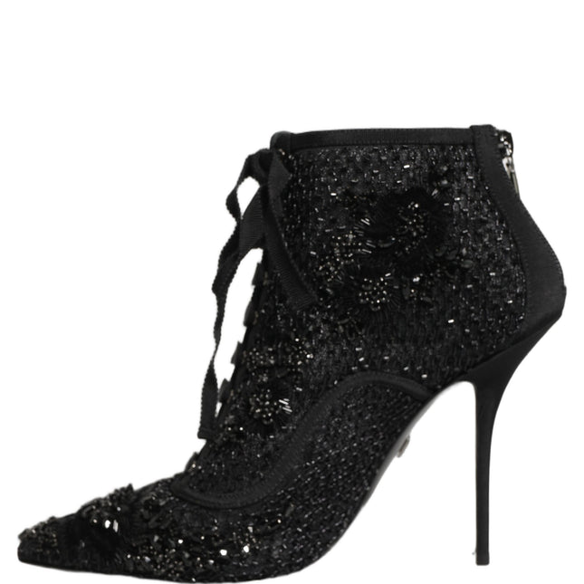 Dolce & Gabbana Black Embellished Mesh Ankle Boots Shoes