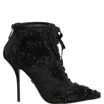 Dolce & Gabbana Black Embellished Mesh Ankle Boots Shoes