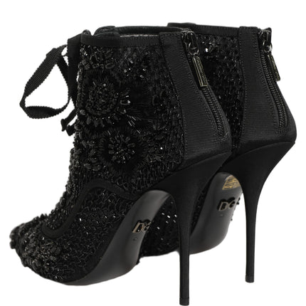 Dolce & Gabbana Black Embellished Mesh Ankle Boots Shoes