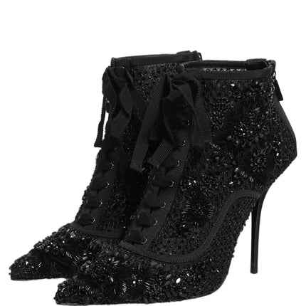 Dolce & Gabbana Black Embellished Mesh Ankle Boots Shoes