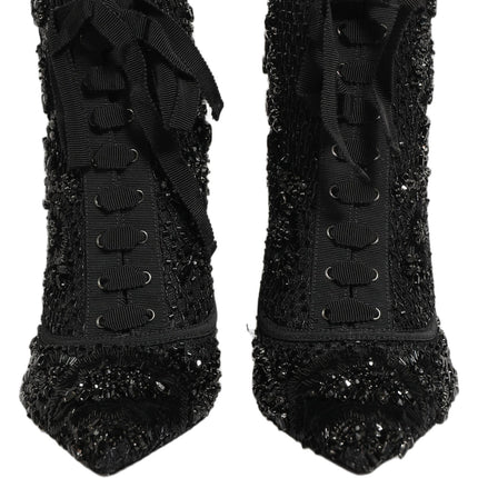 Dolce & Gabbana Black Embellished Mesh Ankle Boots Shoes
