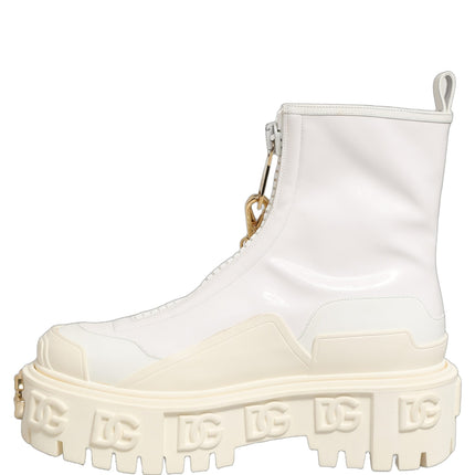Dolce & Gabbana White Leather Rubber Logo Ankle Boots Shoes