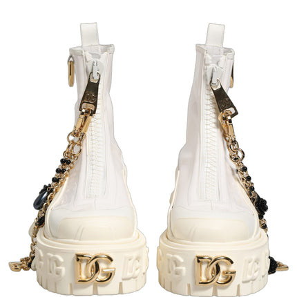 Dolce & Gabbana White Leather Rubber Logo Ankle Boots Shoes