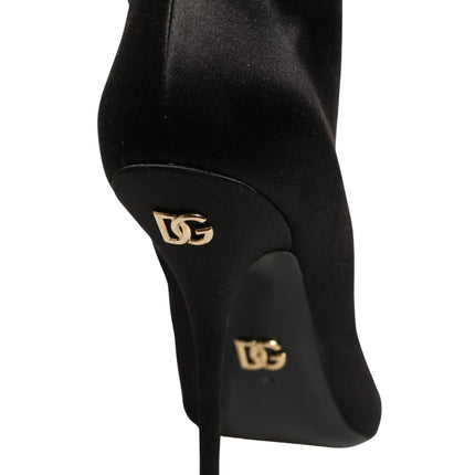 Dolce & Gabbana Black Satin Knee High Stiletto Boots Shoes