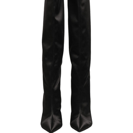 Dolce & Gabbana Black Satin Knee High Stiletto Boots Shoes