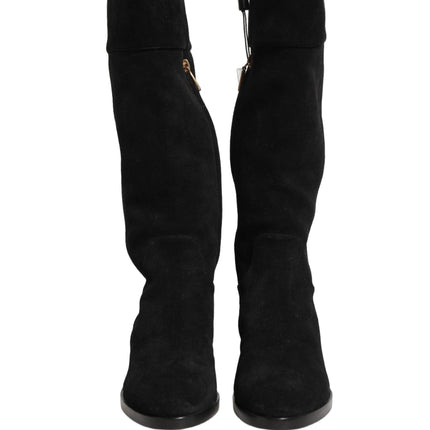 Dolce & Gabbana Suede Leather Knee High Boots Black