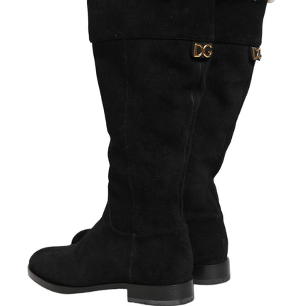 Dolce & Gabbana Suede Leather Knee High Boots Black