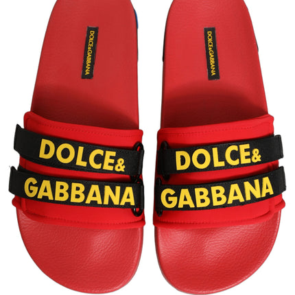 Dolce & Gabbana Red Neoprene Slides Flats Beachwear Shoes