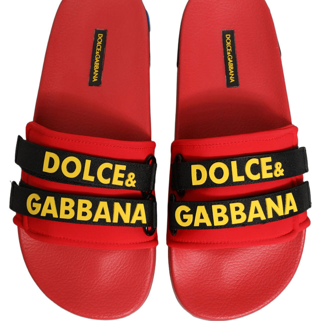 Dolce & Gabbana Red Neoprene Slides Flats Beachwear Shoes