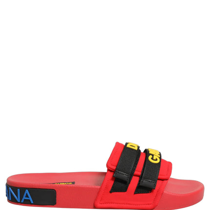Dolce & Gabbana Red Neoprene Slides Flats Beachwear Shoes
