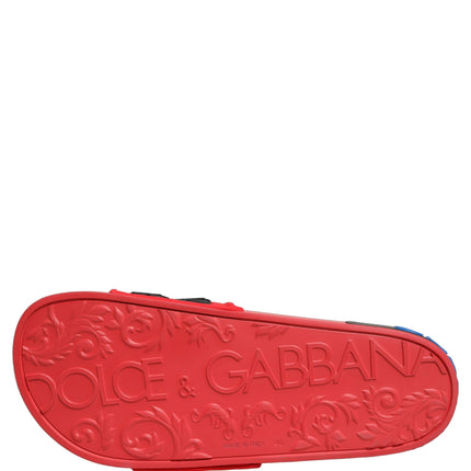 Dolce & Gabbana Red Neoprene Slides Flats Beachwear Shoes