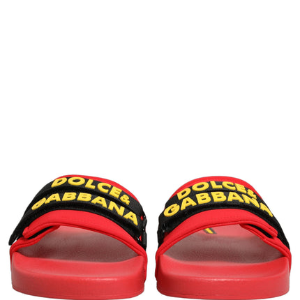 Dolce & Gabbana Red Neoprene Slides Flats Beachwear Shoes