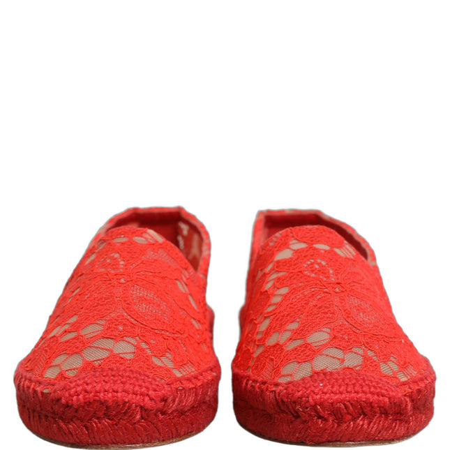 Dolce & Gabbana Red Taormina Lace Espadrille Flats Shoes