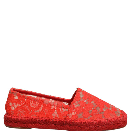 Dolce & Gabbana Red Taormina Lace Espadrille Flats Shoes