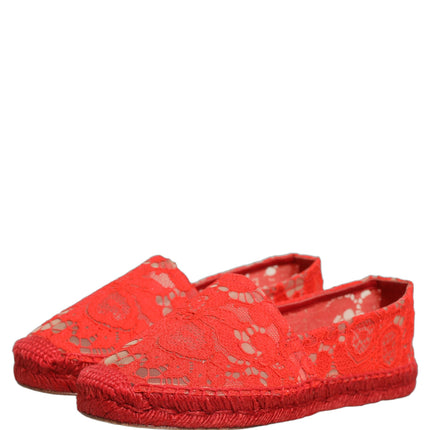 Dolce & Gabbana Red Taormina Lace Espadrille Flats Shoes