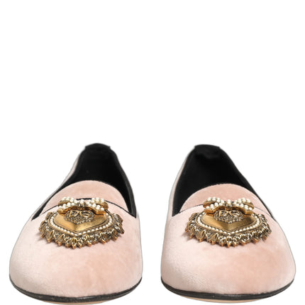 Dolce & Gabbana Pink Velvet Devotion Loafers Flats Shoes