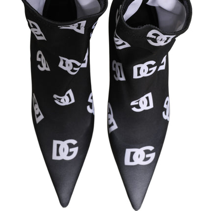 Dolce & Gabbana Black Logo Stretch Heels Ankle Boots Shoes