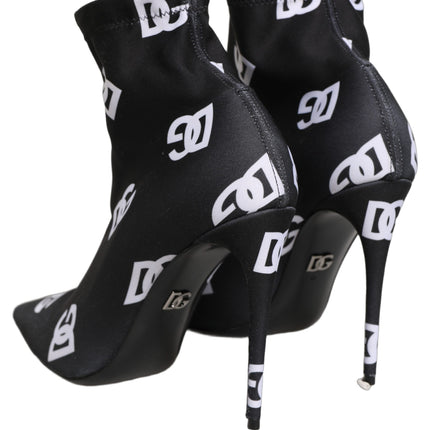 Dolce & Gabbana Black Logo Stretch Heels Ankle Boots Shoes