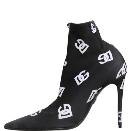 Dolce & Gabbana Black Logo Stretch Heels Ankle Boots Shoes