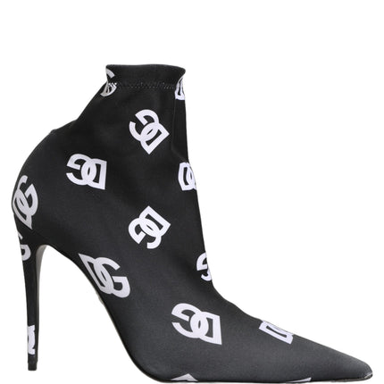 Dolce & Gabbana Black Logo Stretch Heels Ankle Boots Shoes