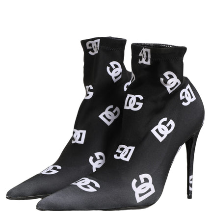 Dolce & Gabbana Black Logo Stretch Heels Ankle Boots Shoes