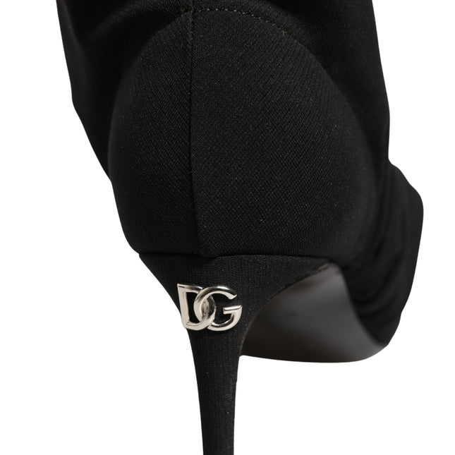 Dolce & Gabbana Black Stretch Socks Heels Ankle Boots Shoes