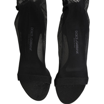 Dolce & Gabbana Black Nylon Mesh Sock Style Boots Shoes